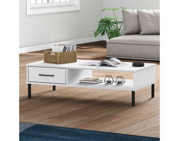 Sonata H Кафе маса с метални крака бяла бор масив OSLO