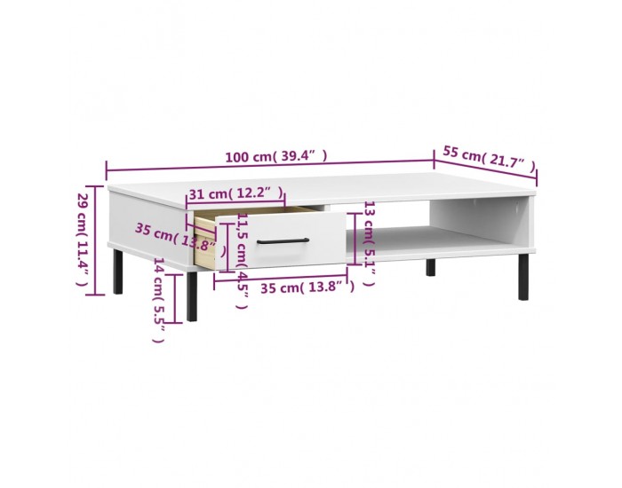 Sonata H Кафе маса с метални крака бяла бор масив OSLO