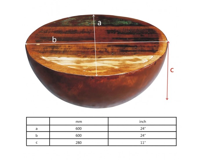 Sonata H Маса с формата на купа, стоманена основа, регенерирано дърво