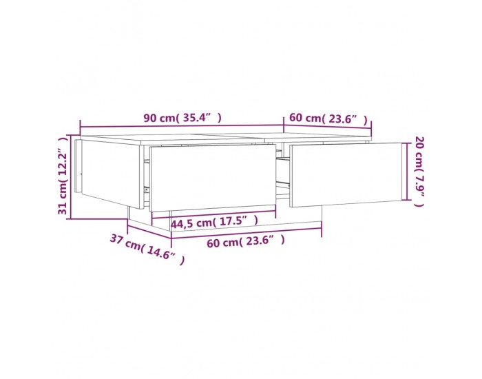 Sonata H Маса за кафе, опушен дъб, 90x60x31 см, инженерно дърво
