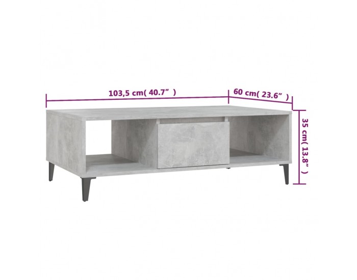 Sonata H Маса за кафе, бетонно сива, 103,5x60x35 см, инженерно дърво