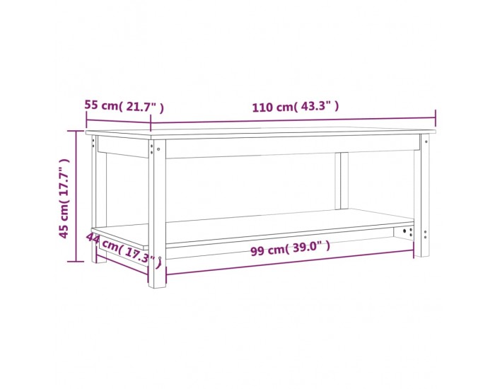 Sonata H Кафе маса, сива, 110x55x45 см, борово дърво масив