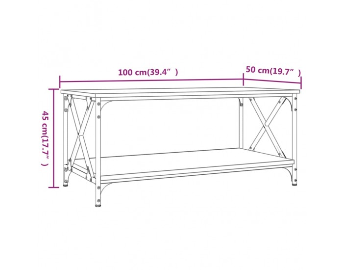 Sonata H Маса за кафе опушен дъб 100x50x45 см инженерно дърво и желязо