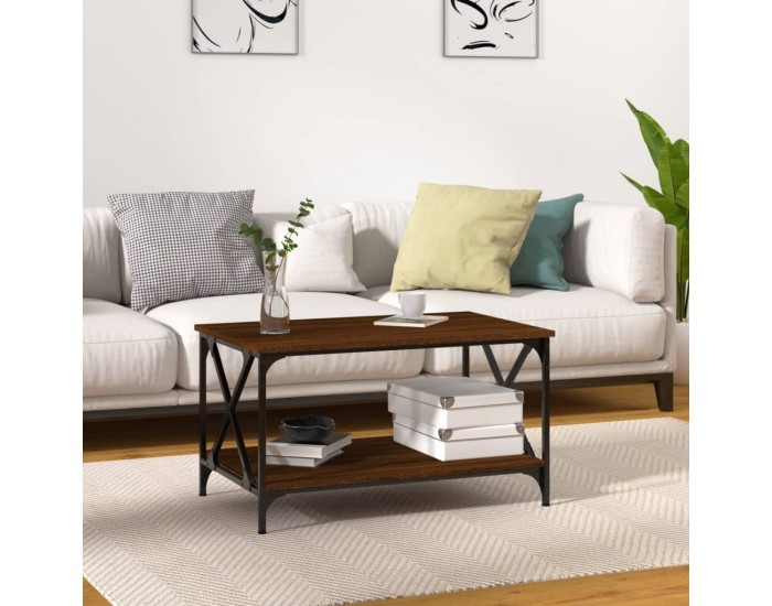 Sonata H Маса за кафе, кафяв дъб, 80x50x45 см, инженерно дърво и желязо