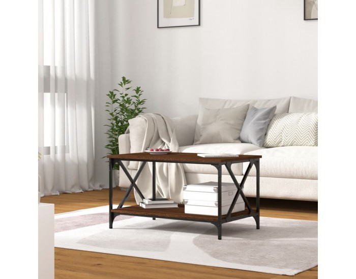 Sonata H Маса за кафе, кафяв дъб, 80x50x45 см, инженерно дърво и желязо