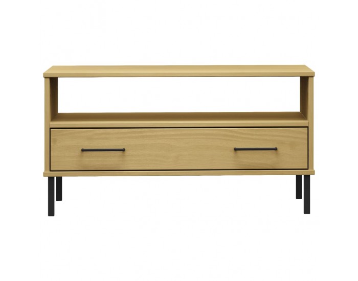 Sonata H Кафе маса с метални крака кафява 85x50x45 см масивно дърво OSLO