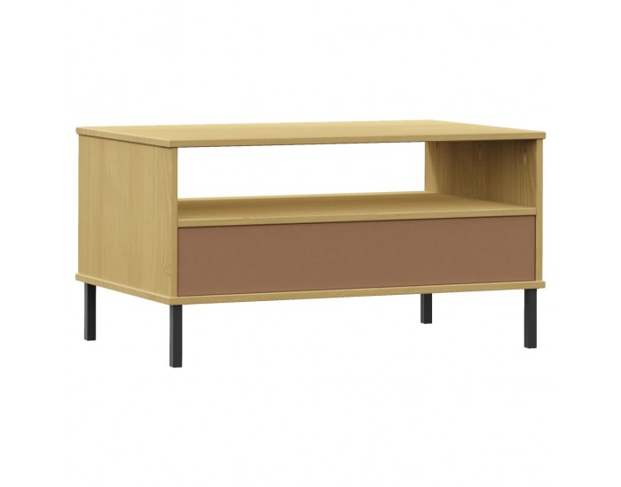 Sonata H Кафе маса с метални крака кафява 85x50x45 см масивно дърво OSLO
