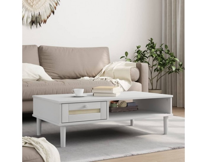 Sonata H Кафе маса SENJA ратанова визия бяла 100x55x33 см бор масив