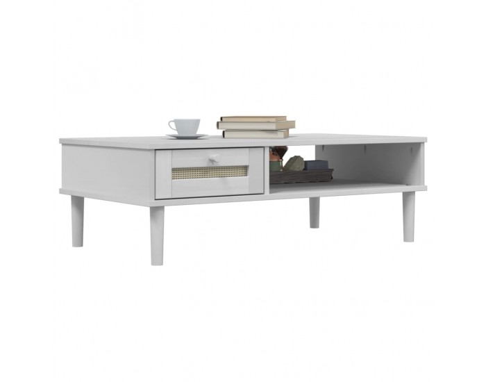 Sonata H Кафе маса SENJA ратанова визия бяла 100x55x33 см бор масив