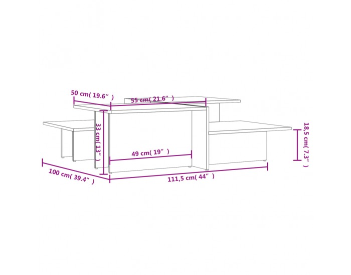 Sonata H Маси за кафе, 2 бр, черен гланц, инженерно дърво