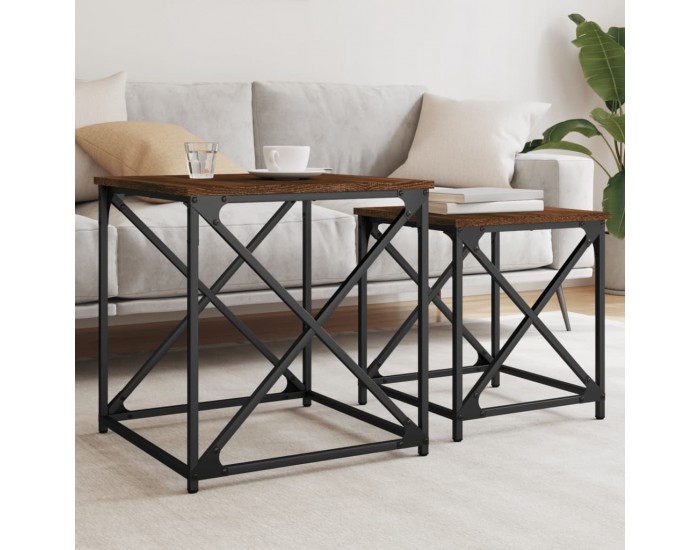 Sonata H Стифиращи кафе маси, 2 бр, кафяв дъб, инженерно дърво