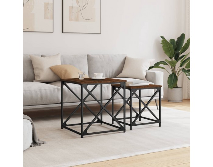 Sonata H Стифиращи кафе маси, 2 бр, кафяв дъб, инженерно дърво