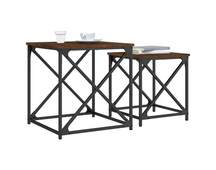 Sonata H Стифиращи кафе маси, 2 бр, кафяв дъб, инженерно дърво