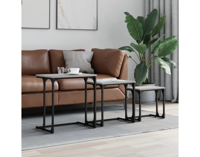 Sonata H Стифиращи кафе маси, 3 бр, сив сонома, инженерно дърво