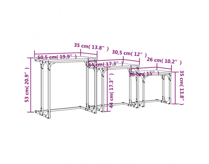 Sonata H Стифиращи кафе маси, 3 бр, сив сонома, инженерно дърво