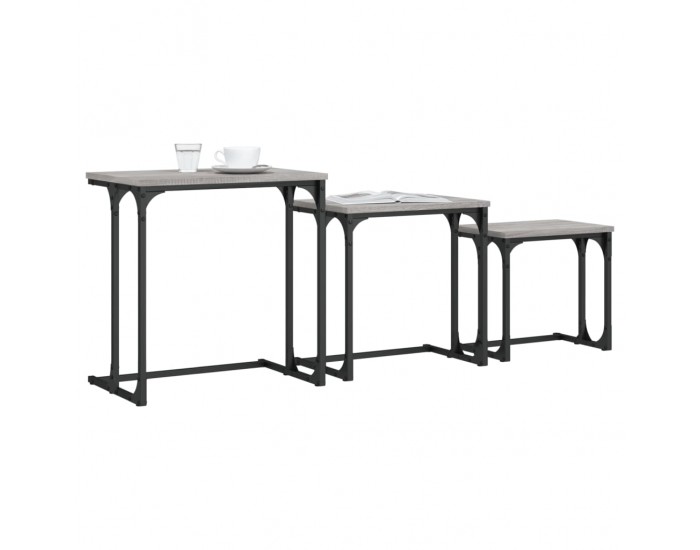 Sonata H Стифиращи кафе маси, 3 бр, сив сонома, инженерно дърво