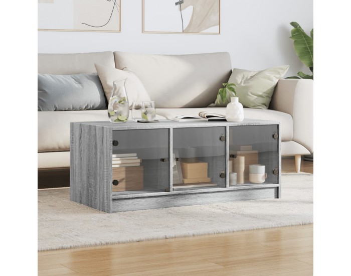 Sonata H Маса за кафе със стъклени врати, сив сонома, 102x50x42 см