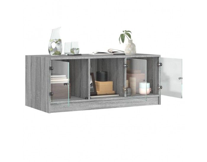 Sonata H Маса за кафе със стъклени врати, сив сонома, 102x50x42 см