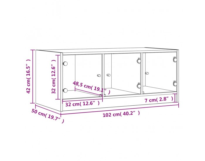Sonata H Маса за кафе със стъклени врати, сив сонома, 102x50x42 см