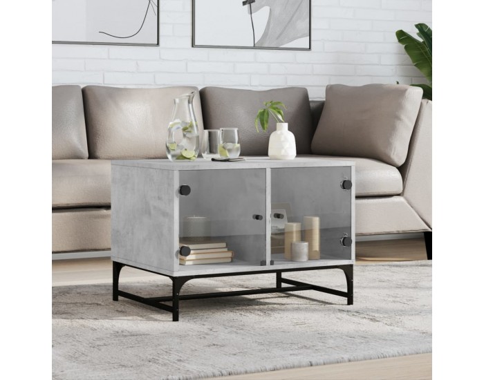 Sonata H Маса за кафе със стъклени врати, бетонно сива, 68,5x50x50 см