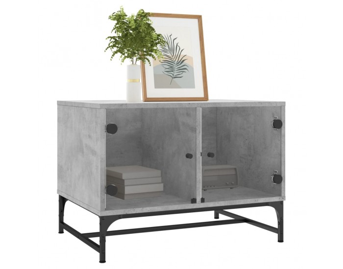 Sonata H Маса за кафе със стъклени врати, бетонно сива, 68,5x50x50 см