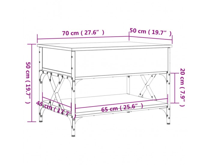 Sonata H Кафе маса, сив сонома, 70x50x50 см, инженерно дърво и метал