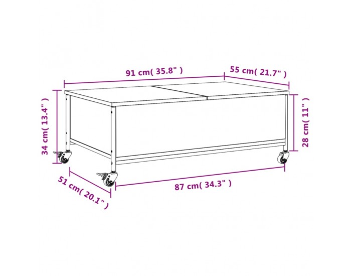 Sonata H Маса за кафе с колелца дъб сонома 91x55x34 см инженерно дърво