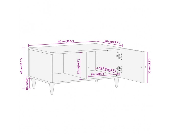 Sonata H Кафе маса, 80x50x40 см, мангово дърво масив