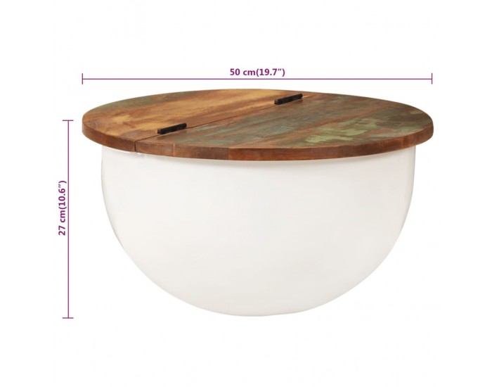 Sonata H Маса за кафе, бяла, 50x27 см, регенерирано дърво масив