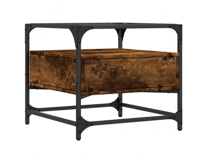 Sonata H Маса за кафе със стъклен плот, опушен дъб, 50x50x45 см, стомана