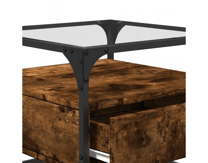 Sonata H Маса за кафе със стъклен плот, опушен дъб, 50x50x45 см, стомана