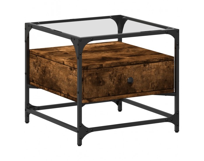 Sonata H Маса за кафе със стъклен плот, опушен дъб, 50x50x45 см, стомана