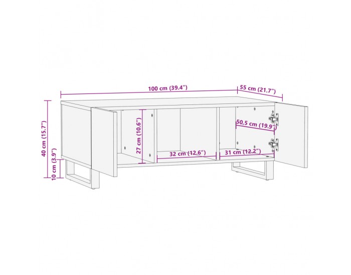 Sonata H Маса за кафе, бял, 100x55x40 см, масивно мангово дърво
