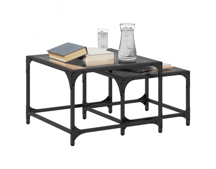 Sonata H Стифиращи кафе маси, 2 бр, с черен стъклен плот, стомана