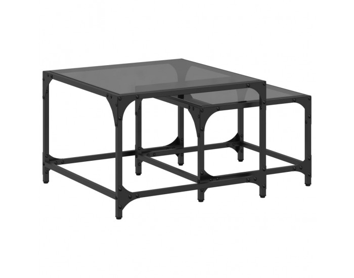 Sonata H Стифиращи кафе маси, 2 бр, с черен стъклен плот, стомана