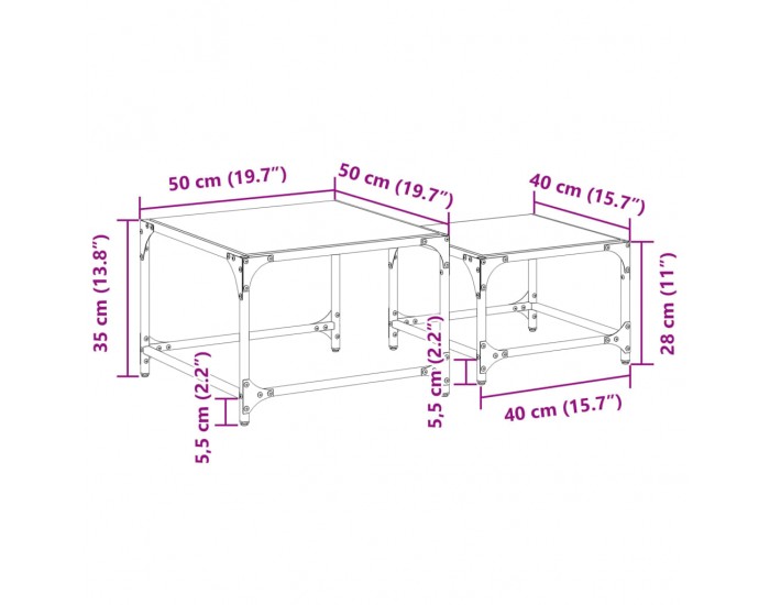 Sonata H Стифиращи кафе маси, 2 бр, с черен стъклен плот, стомана