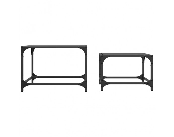 Sonata H Стифиращи кафе маси, 2 бр, с черен стъклен плот, стомана