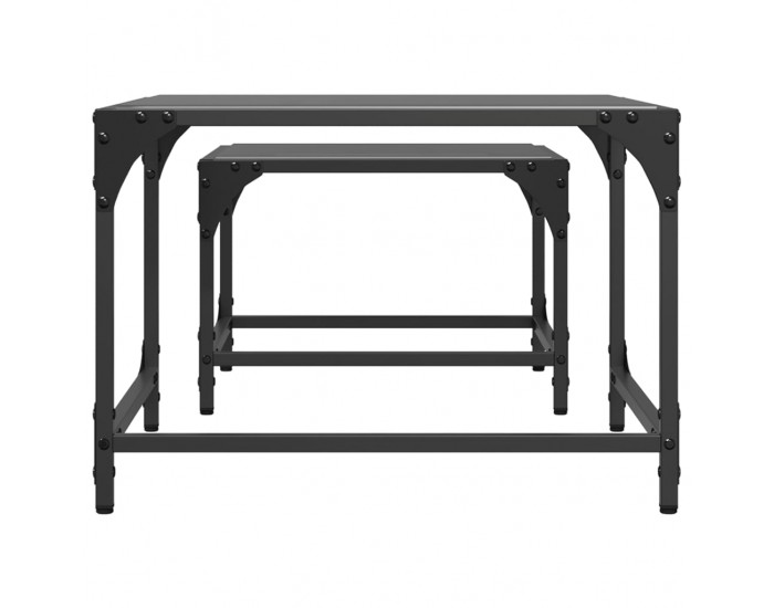 Sonata H Стифиращи кафе маси, 2 бр, с черен стъклен плот, стомана