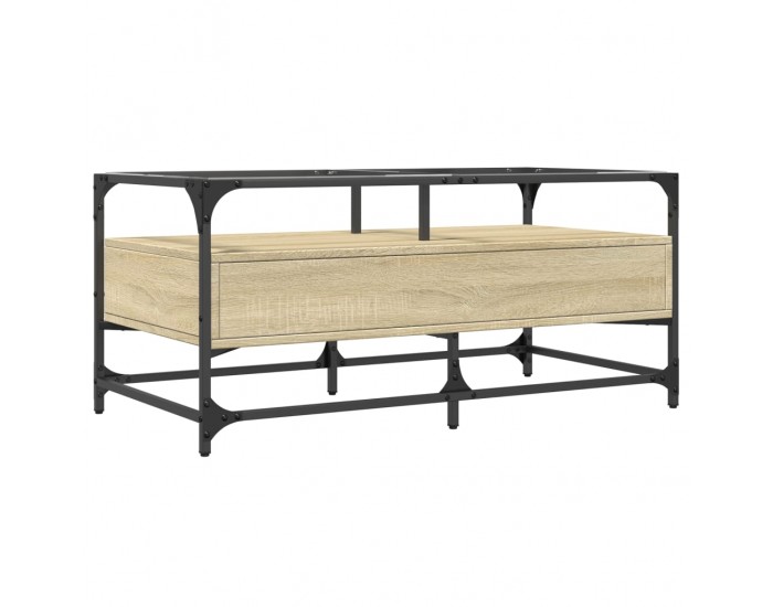 Sonata H Маса за кафе със стъклен плот, сонома дъб,98,5x50x45см, стомана