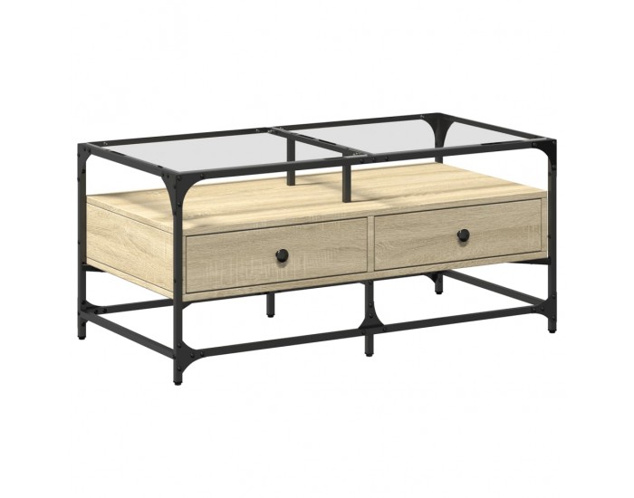 Sonata H Маса за кафе със стъклен плот, сонома дъб,98,5x50x45см, стомана