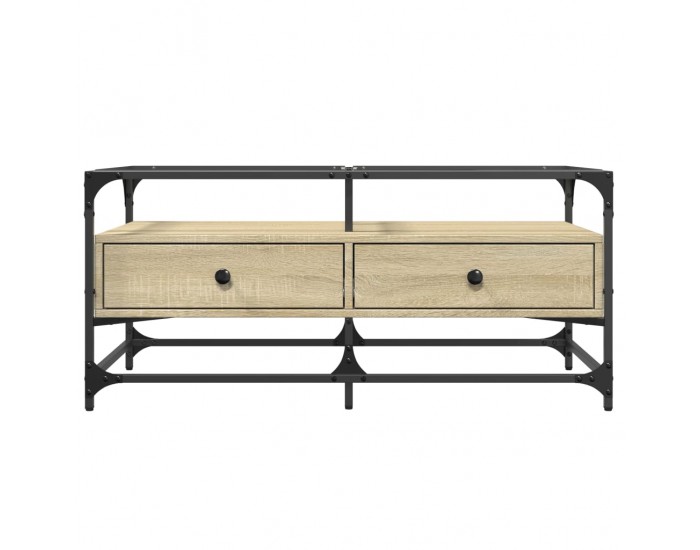 Sonata H Маса за кафе със стъклен плот, сонома дъб,98,5x50x45см, стомана