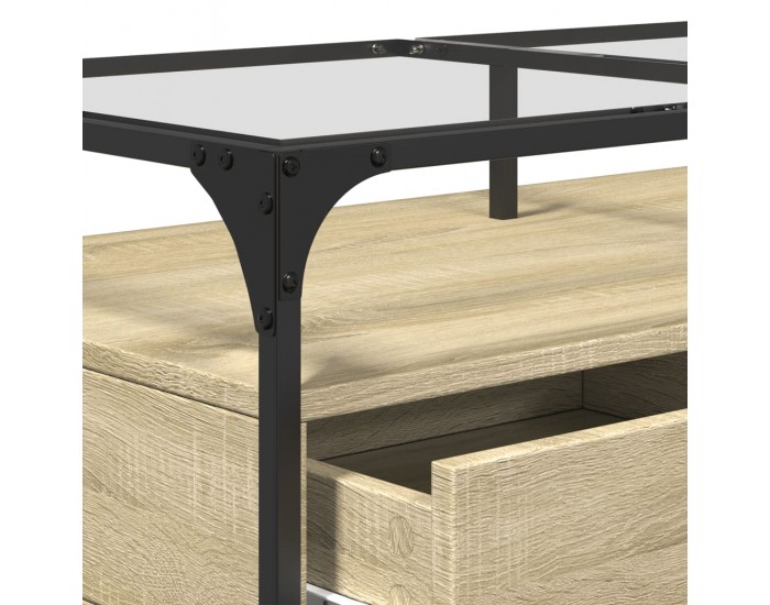 Sonata H Маса за кафе със стъклен плот, сонома дъб,98,5x50x45см, стомана