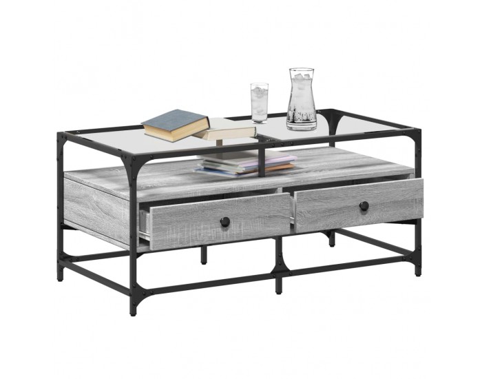 Sonata H Маса за кафе със стъклен плот, сив сонома,98,5x50x45см, стомана