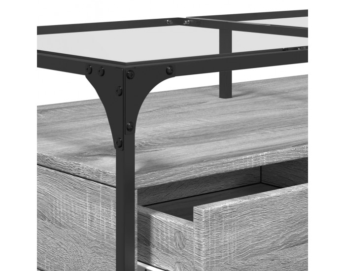 Sonata H Маса за кафе със стъклен плот, сив сонома,98,5x50x45см, стомана