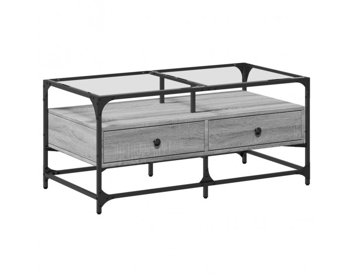 Sonata H Маса за кафе със стъклен плот, сив сонома,98,5x50x45см, стомана