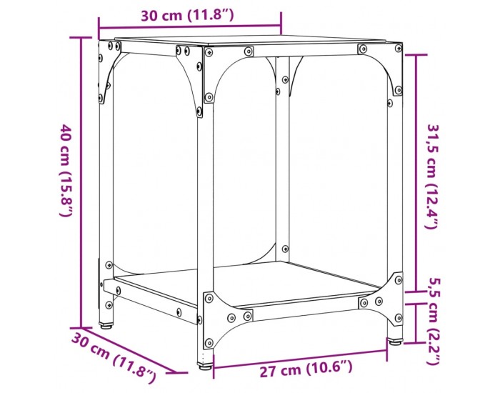 Sonata H Маси за кафе с черен стъклен плот 2 бр 30x30x40 см стомана
