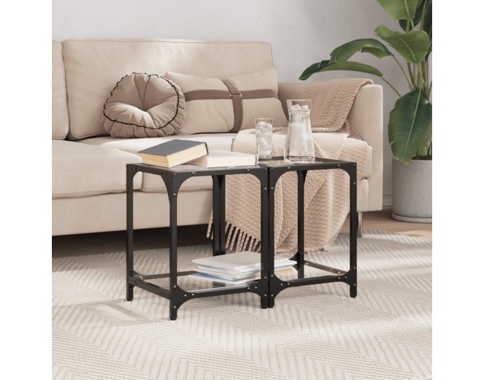 Sonata H Маси за кафе с прозрачен стъклен плот 2 бр 30x30x40 см стомана