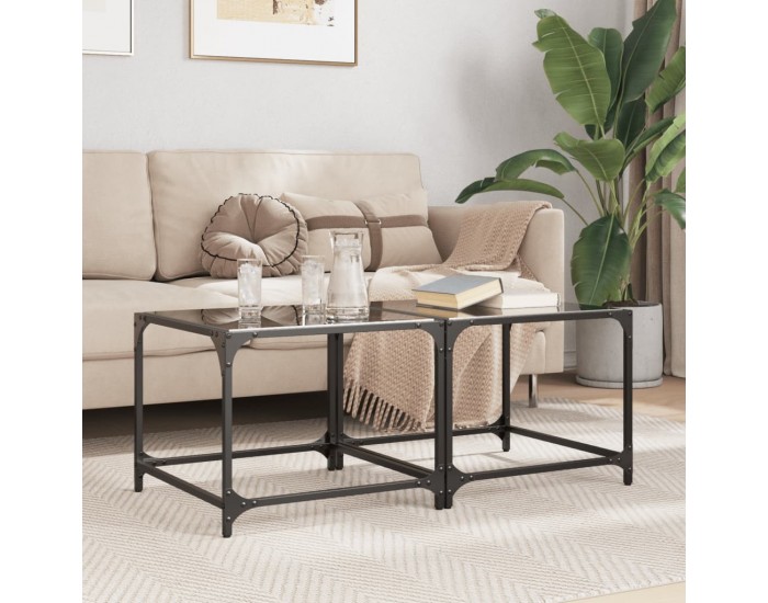 Sonata H Маси за кафе с черен стъклен плот 2 бр 50x50x40 см стомана