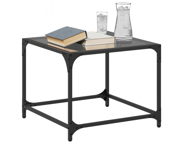 Sonata H Маси за кафе с черен стъклен плот 2 бр 50x50x40 см стомана