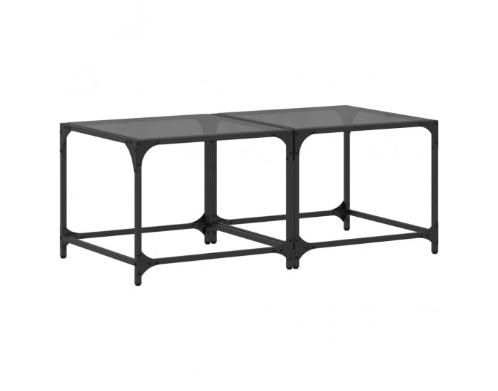 Sonata H Маси за кафе с черен стъклен плот 2 бр 50x50x40 см стомана